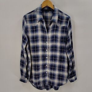 Jane And Delancey Blue Plaid Pearl Snap Size Large Long Sleeve Blouse